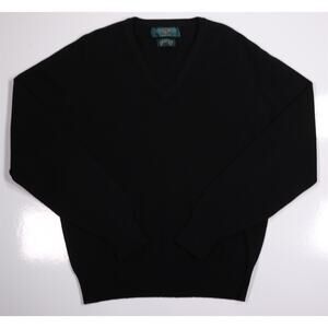 Alan Paine Black V-Neck Lambswool Knit Sweater 42/Medium
